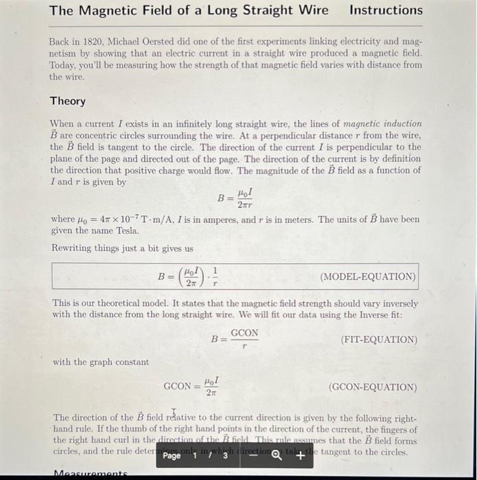 The Magnetic Field of a Long Straight Wire | Chegg.com