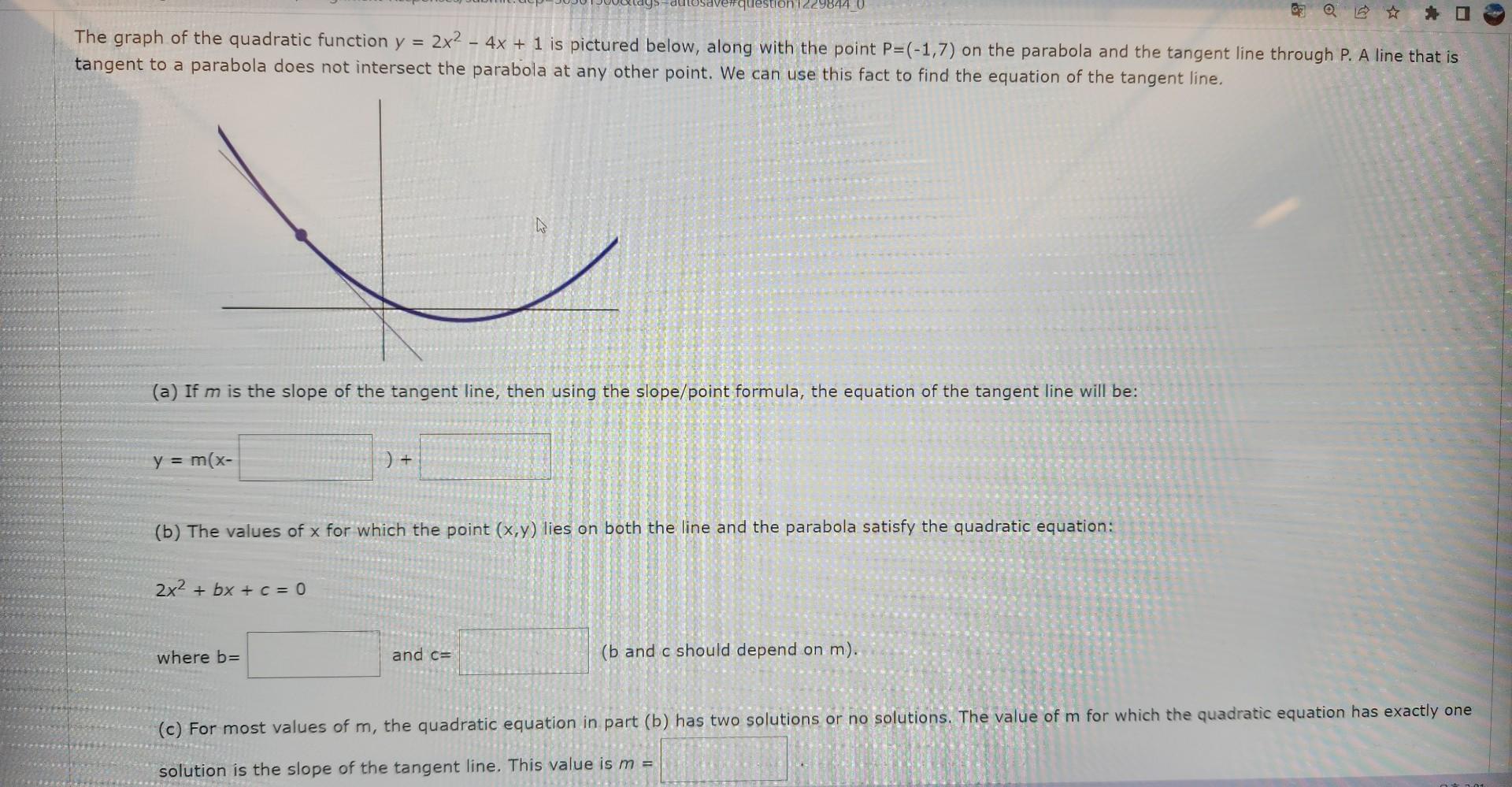 Solved The Graph Of The Quadratic Function Y 2x2−4x 1 Is