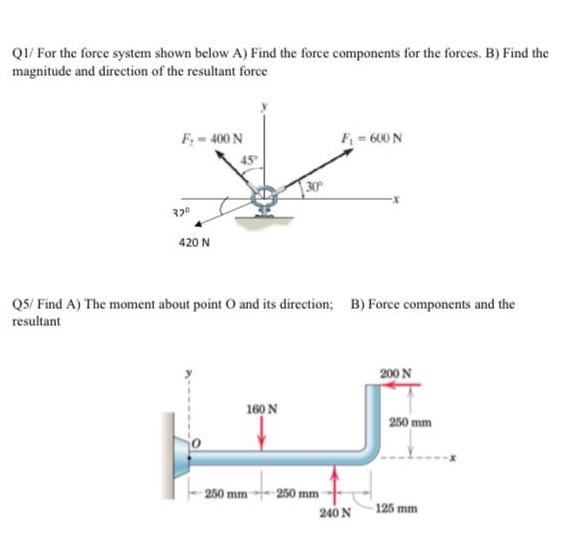 Solved Q1/ For the force system shown below A) Find the | Chegg.com