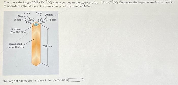 Solved The brass shell (αb=20.9×10−6/C) is fully bonded to | Chegg.com