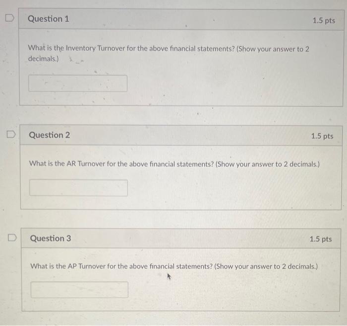 Solved What is the Inventory Turnover for the above | Chegg.com