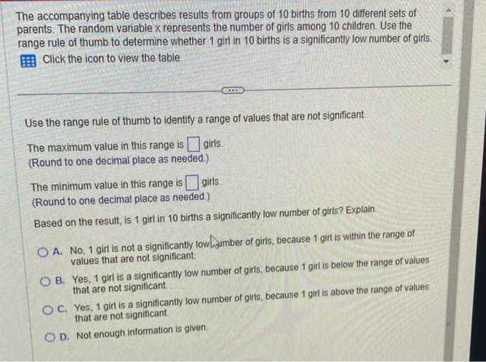 The accompanying table describes results from groups | Chegg.com