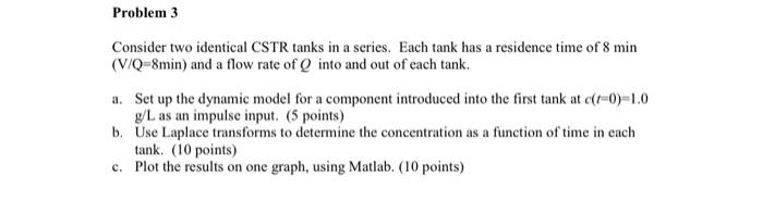 Solved Problem 3 Consider two identical CSTR tanks in a | Chegg.com
