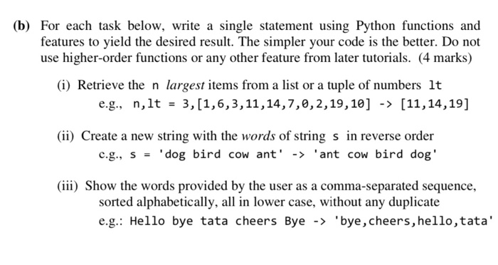 Solved (b) For each task below, write a single statement | Chegg.com