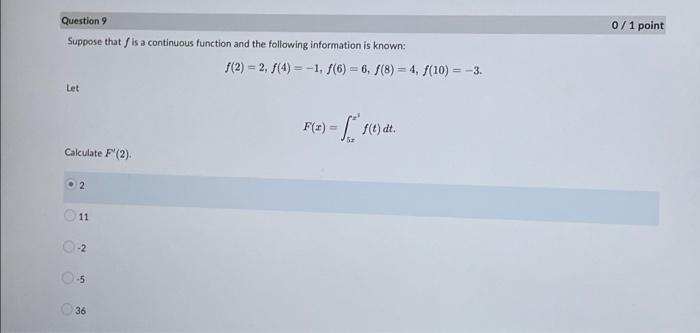 Solved Question 9 Suppose That Is A Continuous Function And | Chegg.com