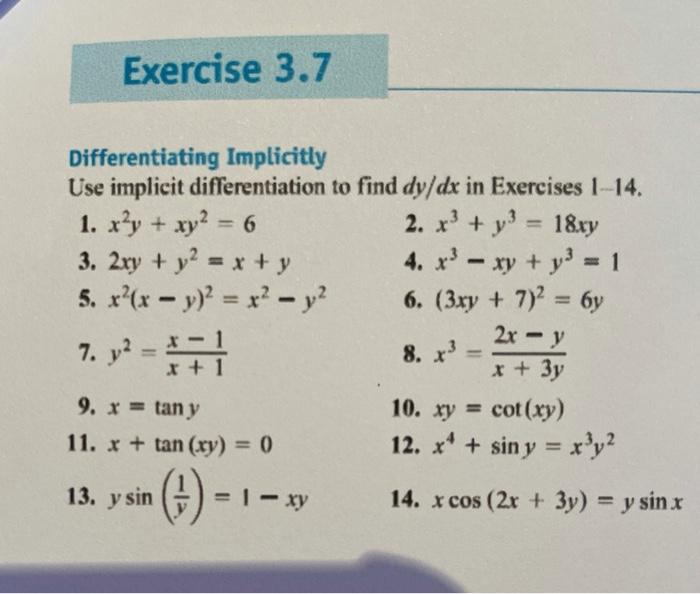 Solved Exercise 3 7 Differentiating Implicitly Use Implicit Chegg Com