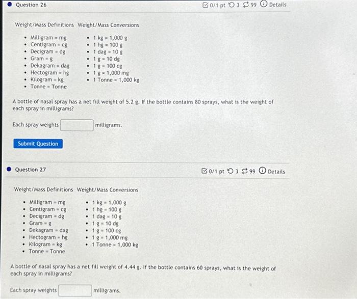 Solved Weight/Mass Definitions Weight/Mass Conversions