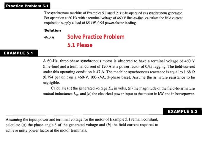 Solved Practice Problem 5.1 The Synchronous Machine Of | Chegg.com