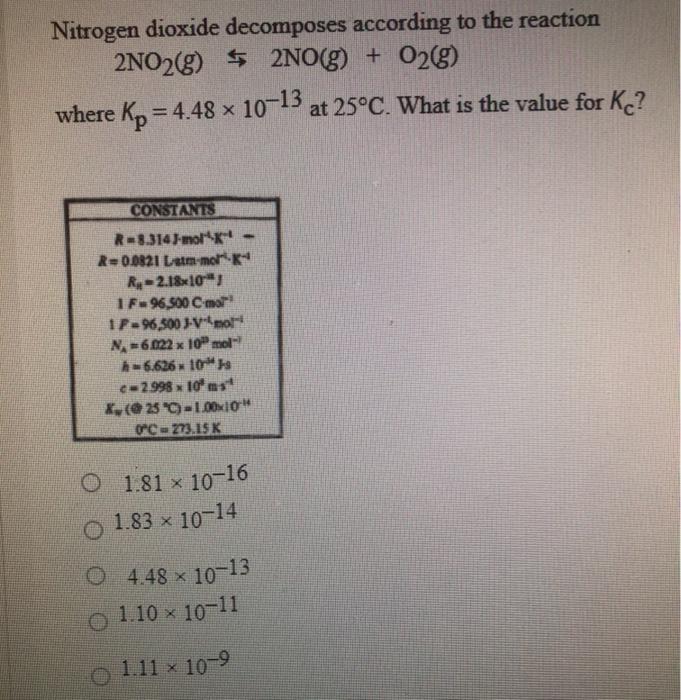 Solved Nitrogen dioxide according to the reaction