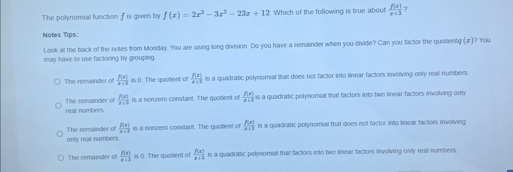 Solved The polynomial function f ﻿is given by | Chegg.com