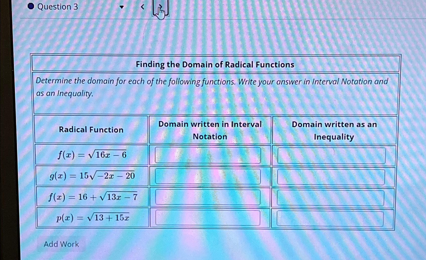 Solved Question 3Finding the Domain of Radical | Chegg.com