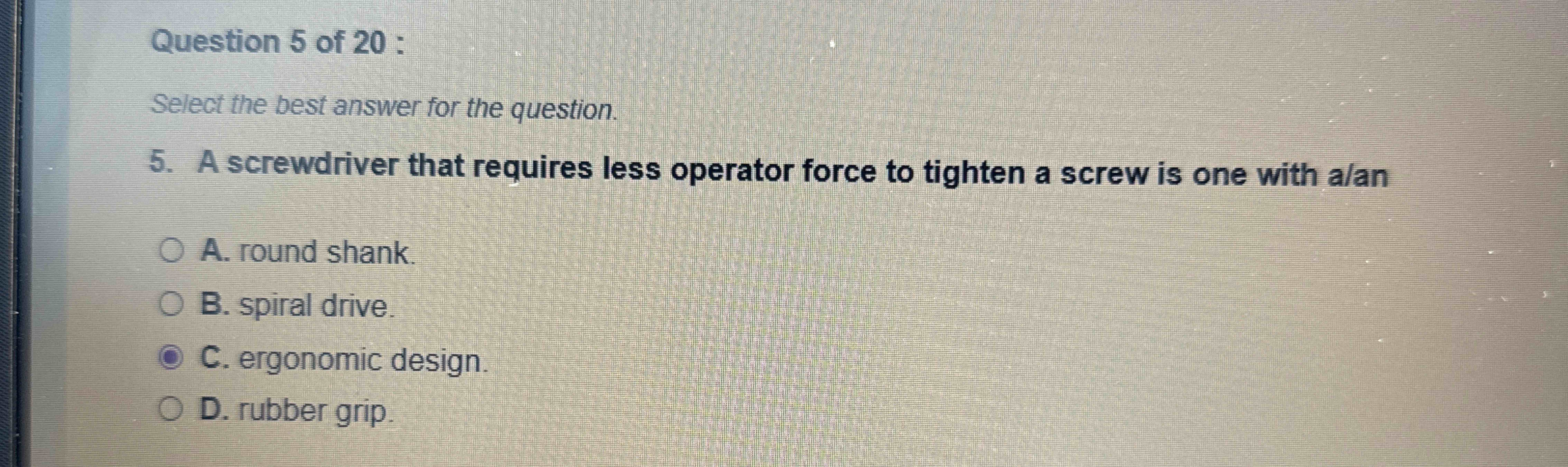 Solved Question 5 ﻿of 20 ﻿:Select the best answer for the | Chegg.com