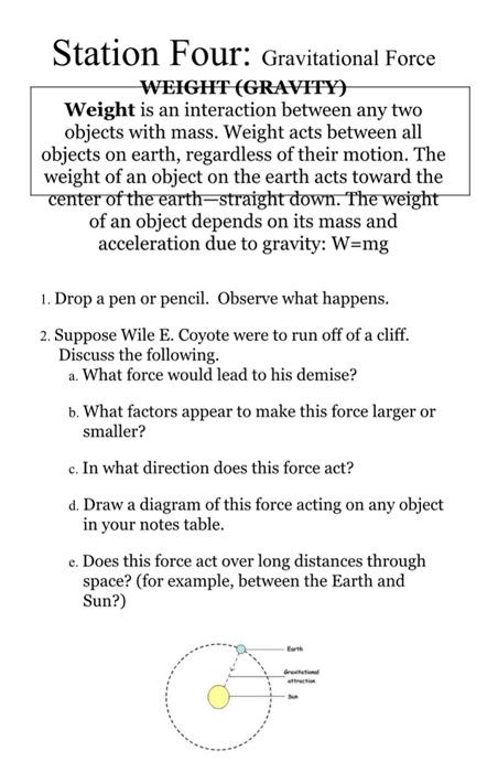 Station Four Gravitational Force Weight Gravity Chegg Com