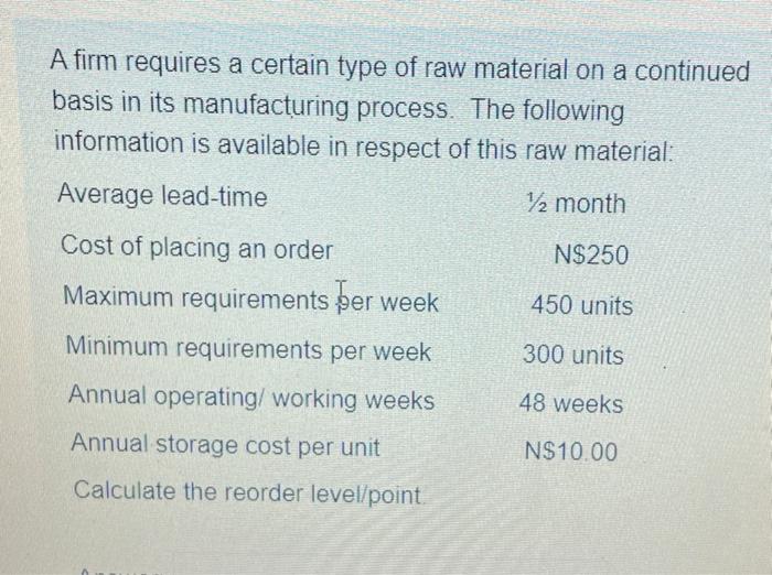 Solved A firm requires a certain type of raw material on a | Chegg.com