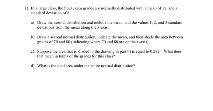 Solved 1) In a large class, the final exam grades are | Chegg.com