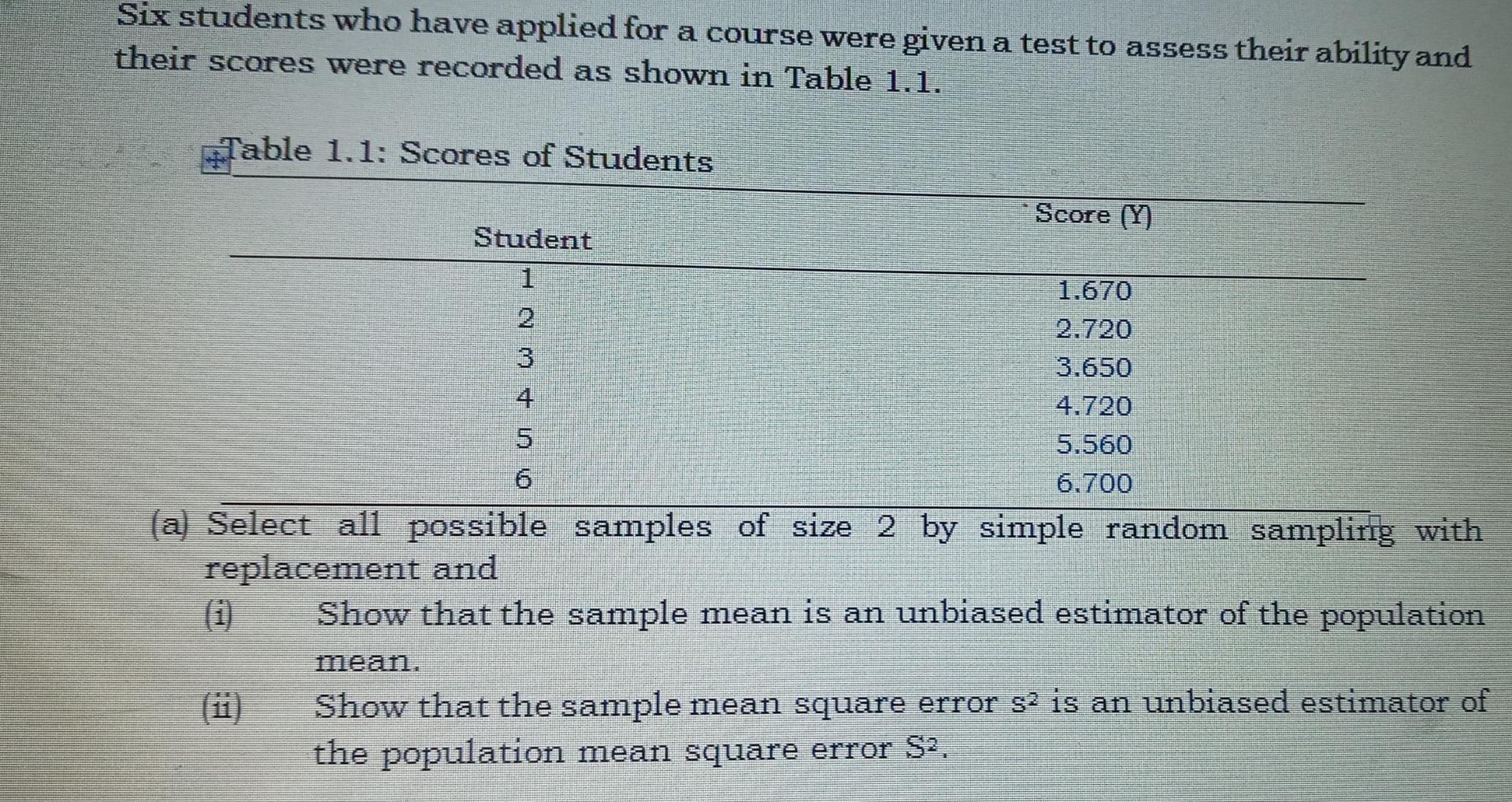 Solved Six students who have applied for a course were given | Chegg.com