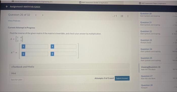 Solved Find the inmerse of the given matrix if the matrixis | Chegg.com