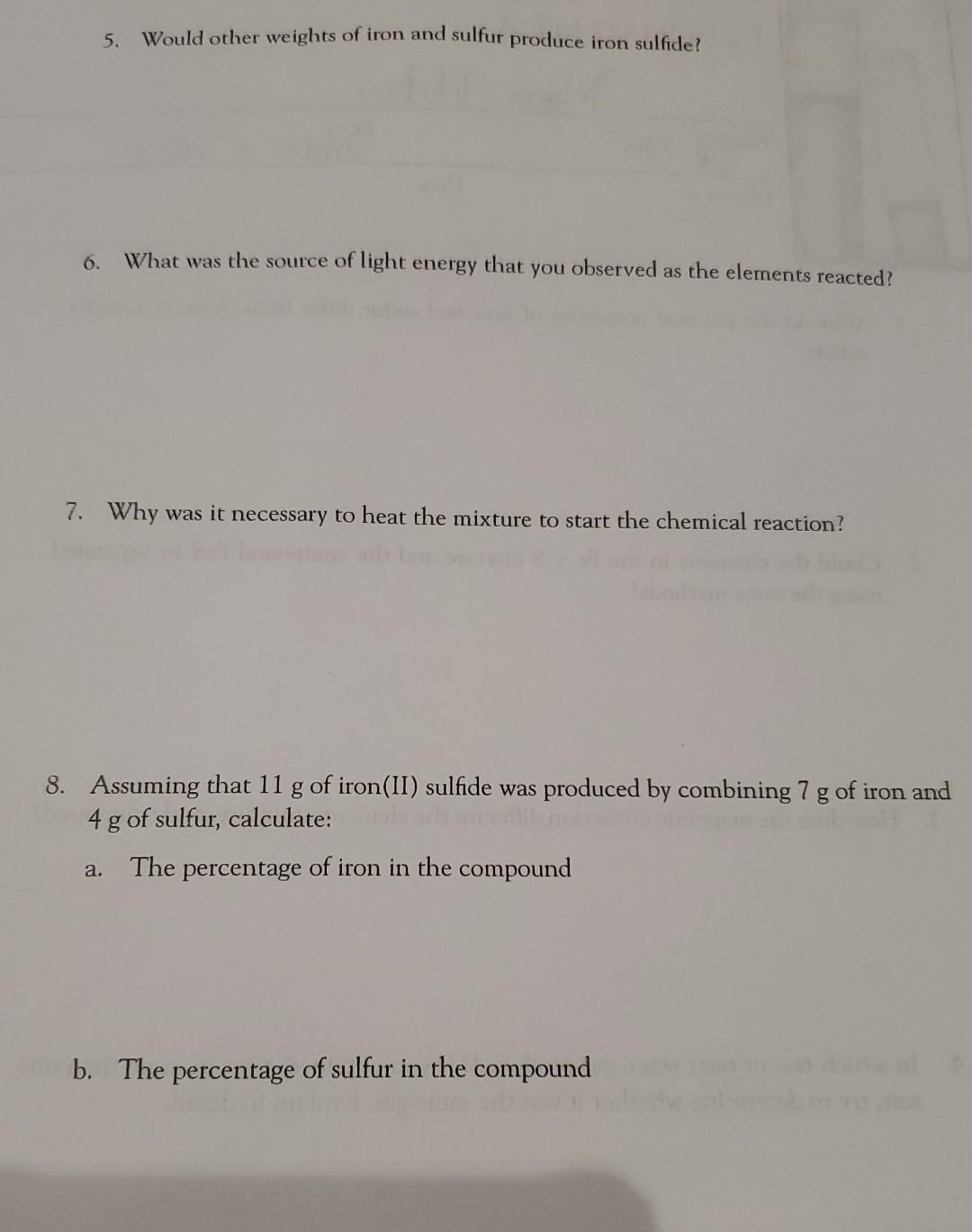 Solved 1. Why do the physical properties of iron and sulfur