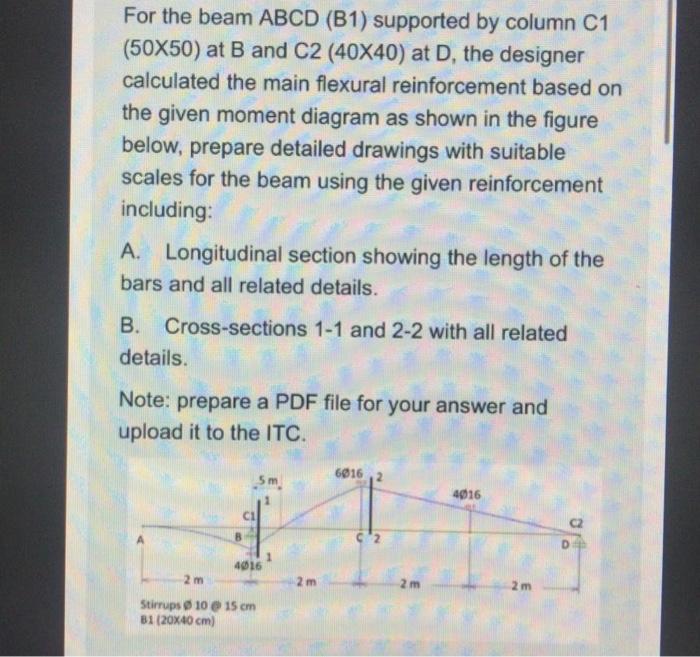 Solved For the beam ABCD (B1) supported by column C1 (50X50) | Chegg.com