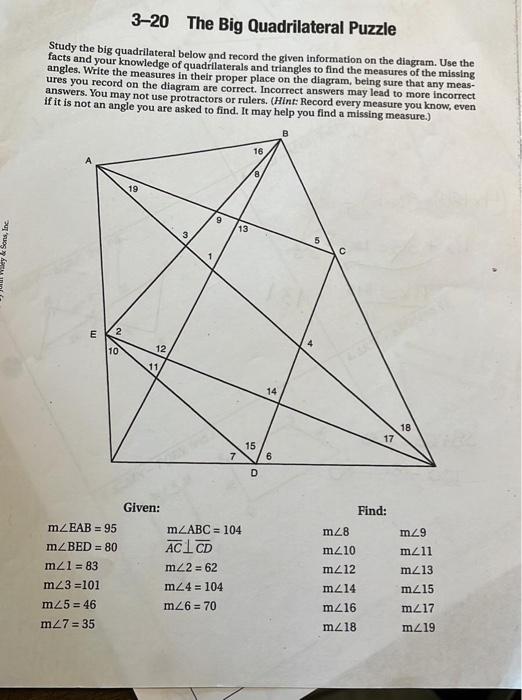 Solved 3-20 The Big Quadrilateral Puzzle Study the big | Chegg.com