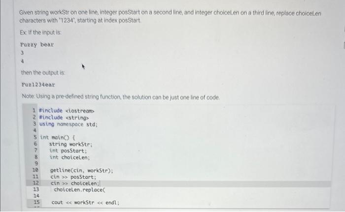 Solved Given string workStr on one line, integer posstart on | Chegg.com