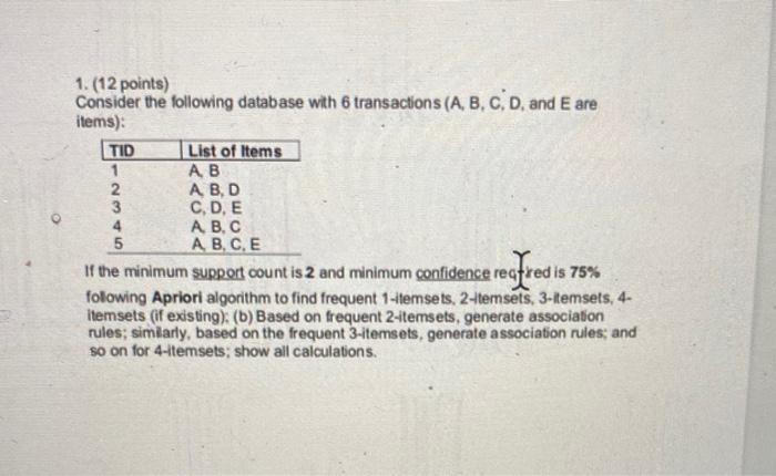 Solved 1. (12 points) Consider the following database with 6 | Chegg.com