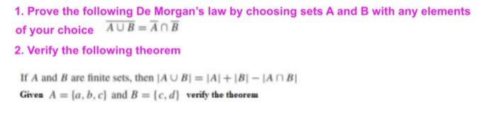 Solved 1. Prove The Following De Morgan's Law By Choosing | Chegg.com