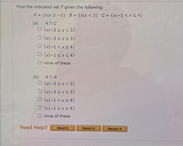 Solved Find the indicated set if given the following. | Chegg.com