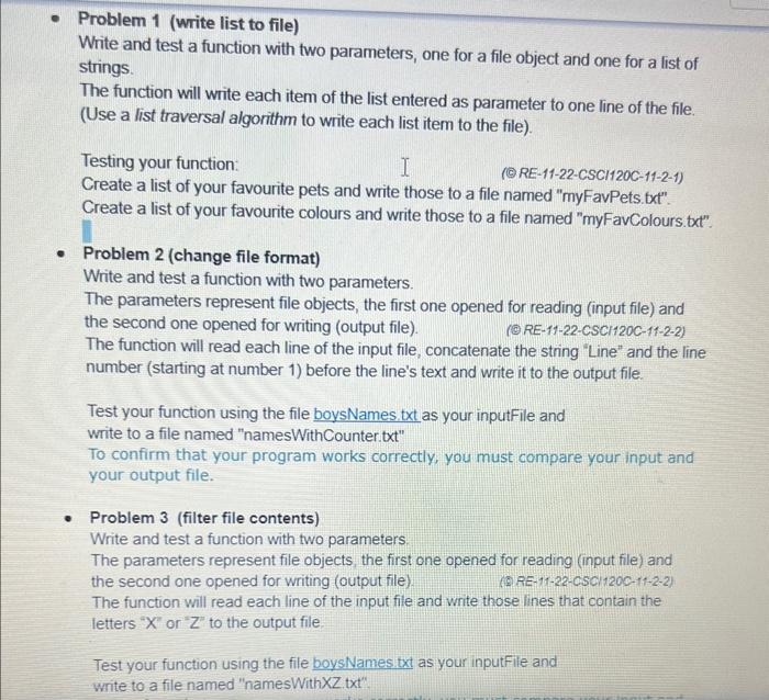 Solved Problem 1 (write list to file) Write and test a | Chegg.com
