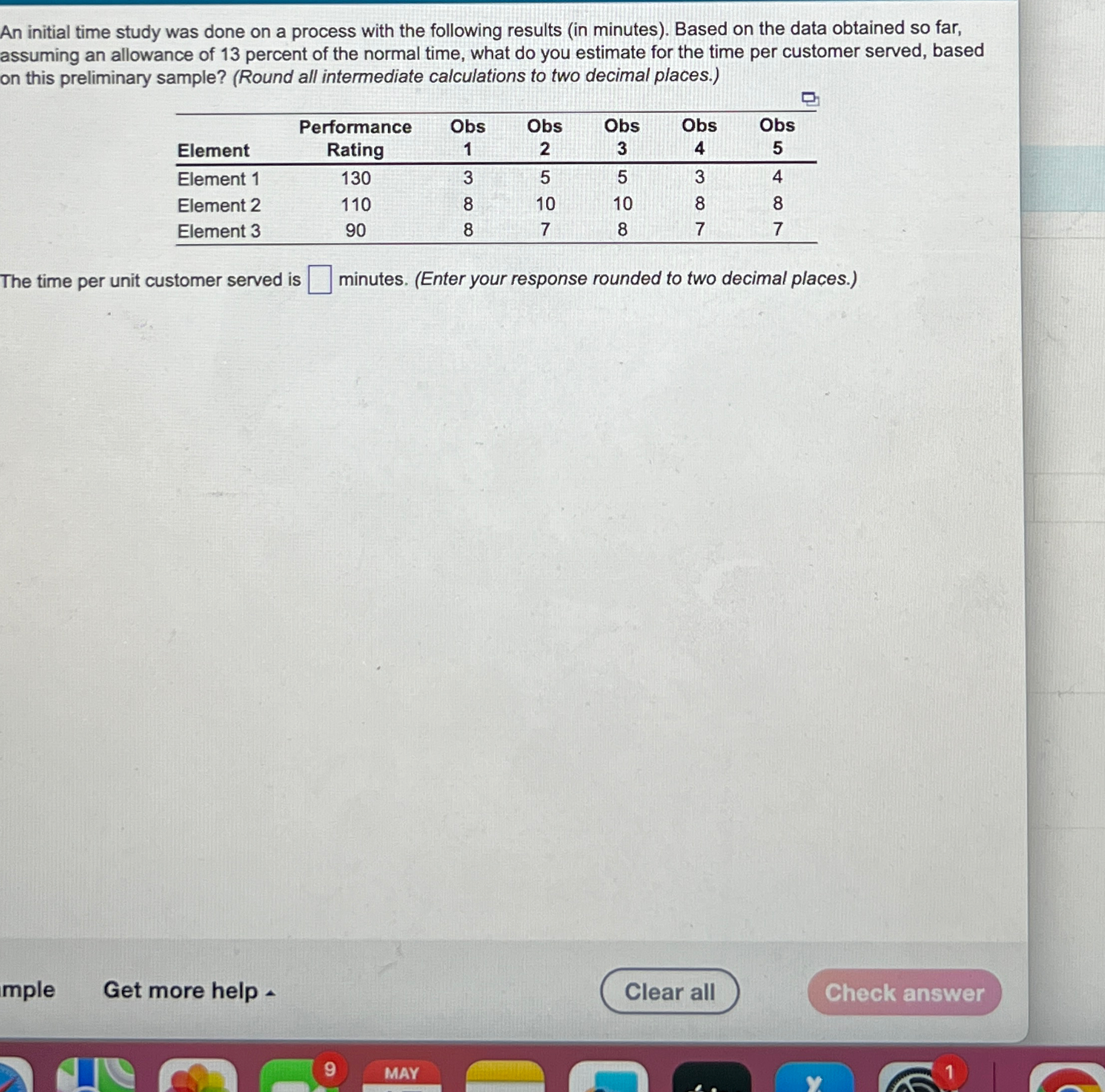 Solved An initial time study was done on a process with the | Chegg.com