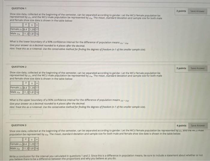 Solved 2 points Save Answer QUESTION 1 Shoe size data | Chegg.com