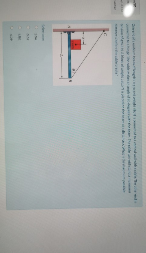 Solved ON10 One end of a uniform beam of length L = 3 mand | Chegg.com