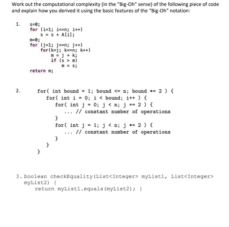 Solved Vork out the computational complexity (in the | Chegg.com