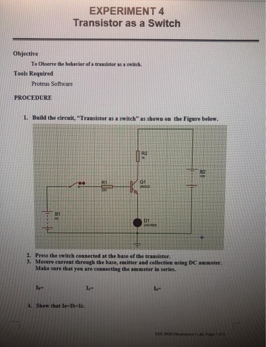 transistor as a switch experiment