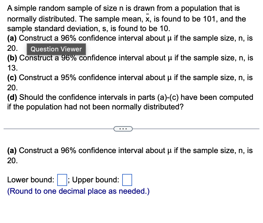 Solved A simple random sample of size n ﻿is drawn from a | Chegg.com