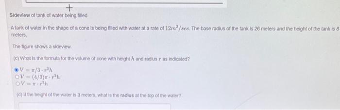 A tank of water in the shape of a cone is being | Chegg.com