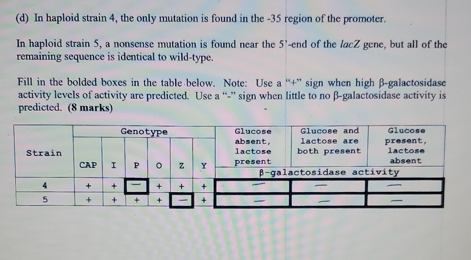 Solved (d) In Haploid Strain 4, The Only Mutation Is Found | Chegg.com