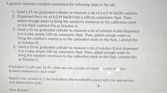 Solved A general chemistry student completed the following | Chegg.com