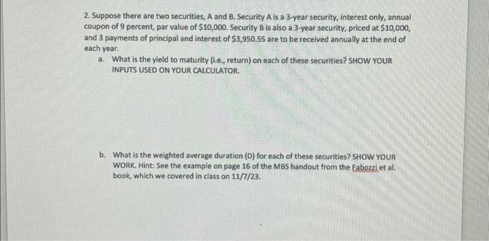 Solved 2. Suppose There Are Two Securities, A And B. | Chegg.com