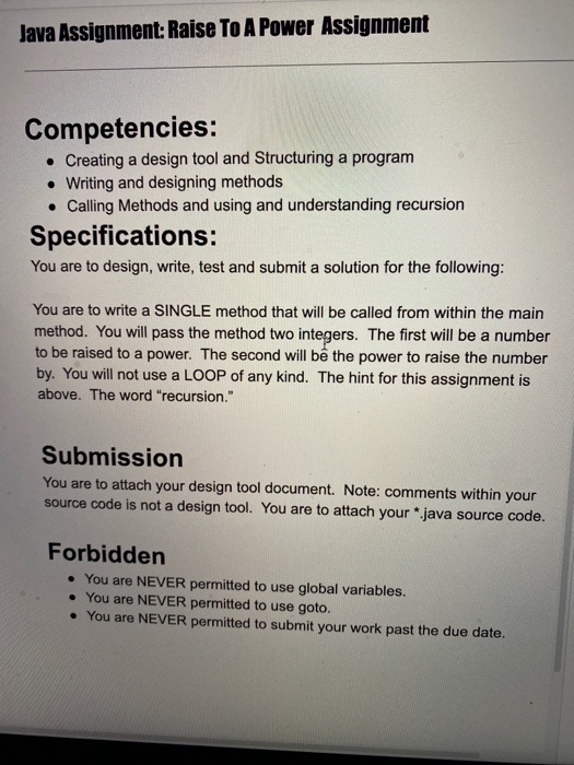 Solved Java Assignment: Raise To A Power Assignment | Chegg.com