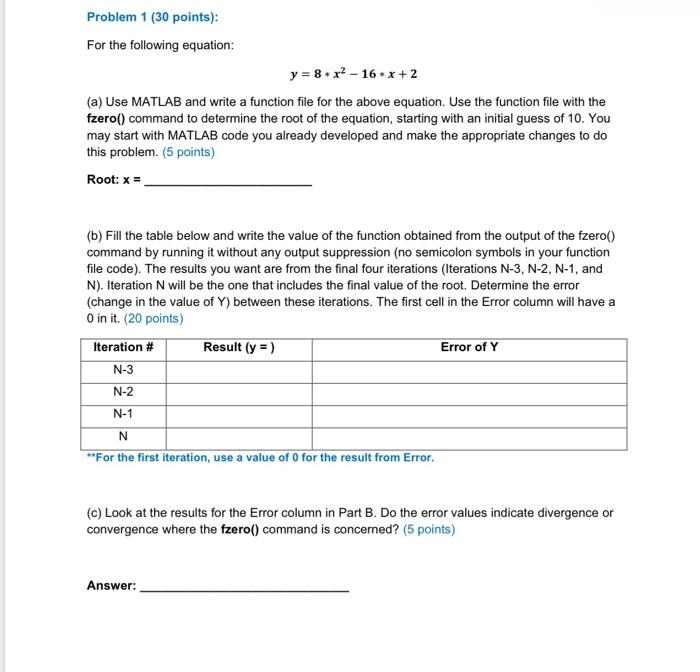 Solved Problem 1 (30 points): For the following equation: y | Chegg.com