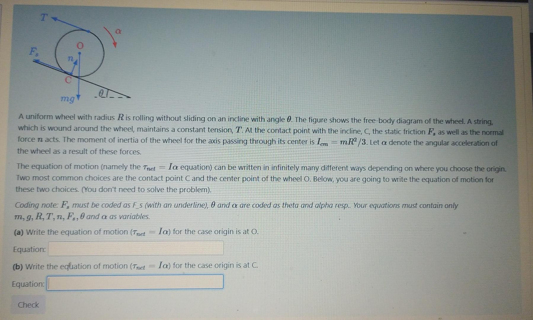 Solved F mg A uniform wheel with radius R is rolling without | Chegg.com