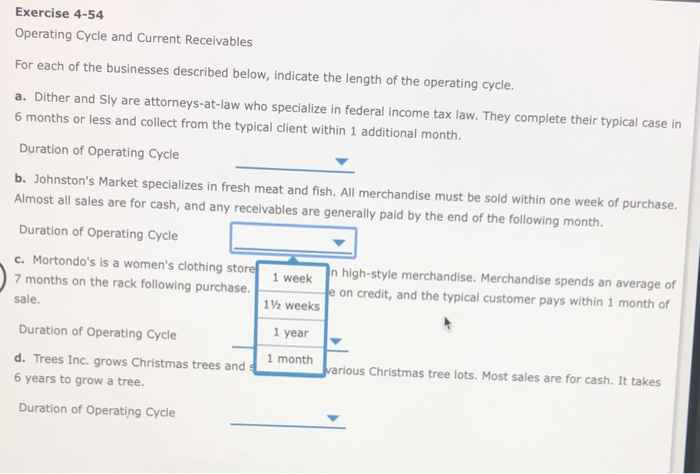 Solved Exercise 4 54 Operating Cycle And Current Receivables Chegg Com