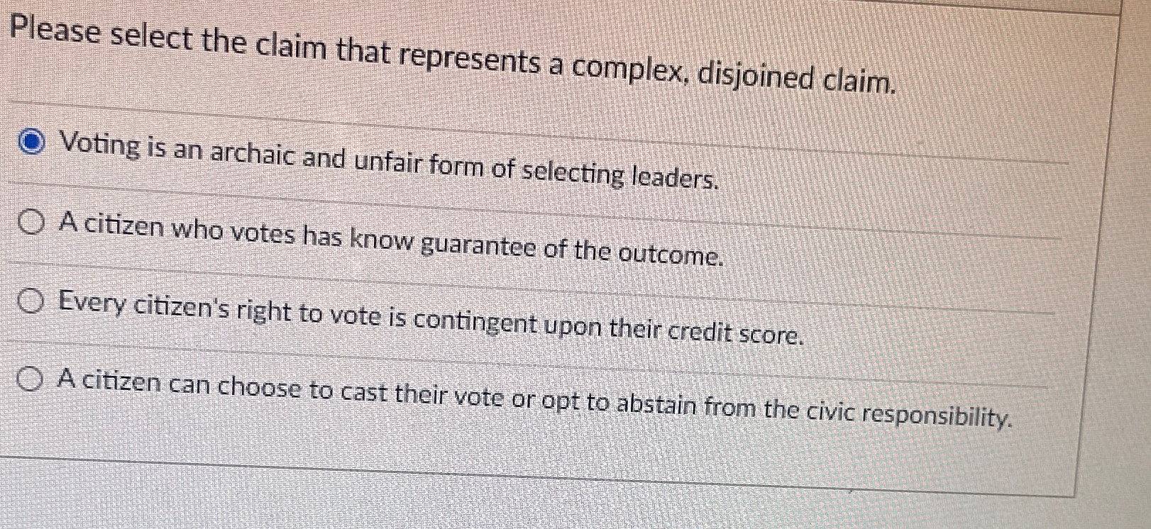 Solved Please select the claim that represents a complex, | Chegg.com