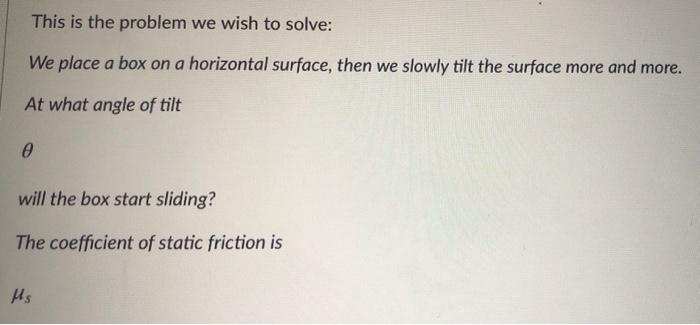 Solved This is the problem we wish to solve: We place a box | Chegg.com