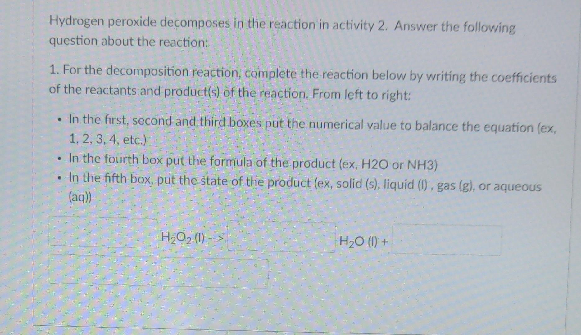 Solved Hydrogen Peroxide Decomposes In The Reaction In | Chegg.com