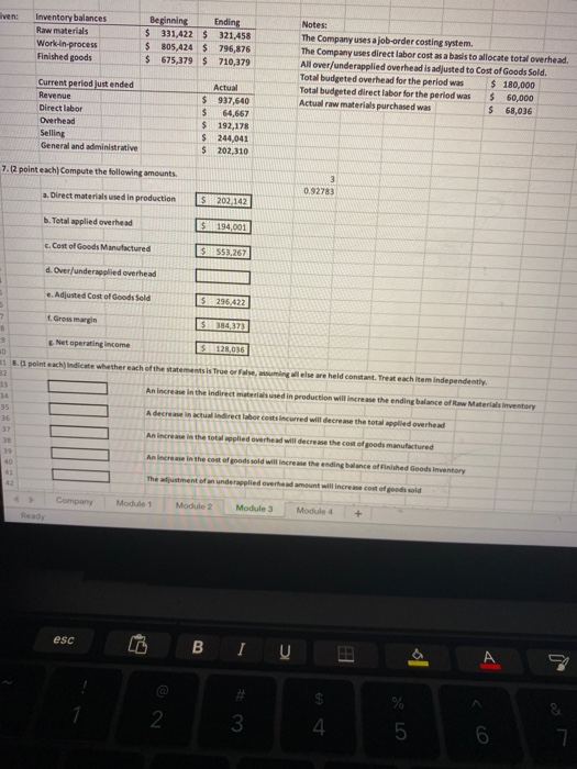 Solved ven Inventory balances Raw materials Work in process