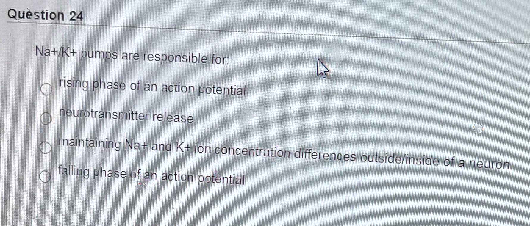 Solved Question 24 Na+/K+ pumps are responsible for rising