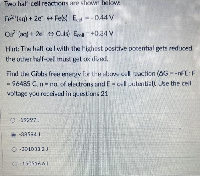 Solved Two Half-cells Are Shown Below: | Chegg.com