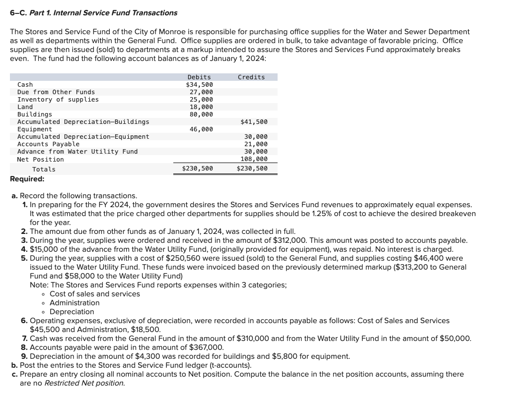 Solved 6-C. ﻿Part 1. ﻿Internal Service Fund Transactions The | Chegg.com